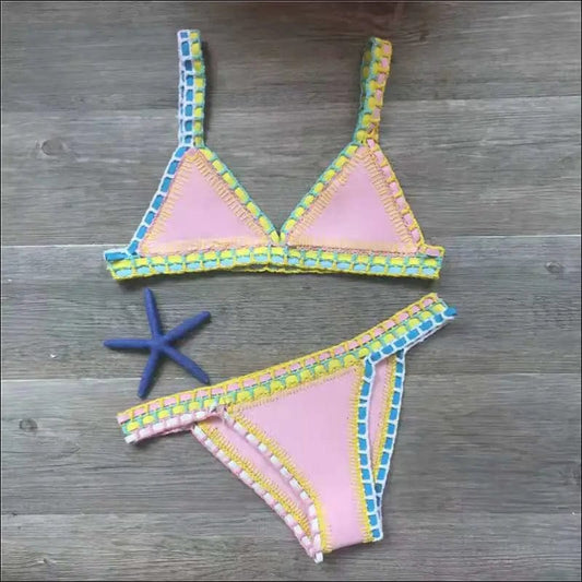 Aria Crochet Neoprene Bikini - 20797367-blue-s BROKER SHOP