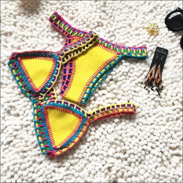 Aria Crochet Neoprene Bikini - Yellow / S -