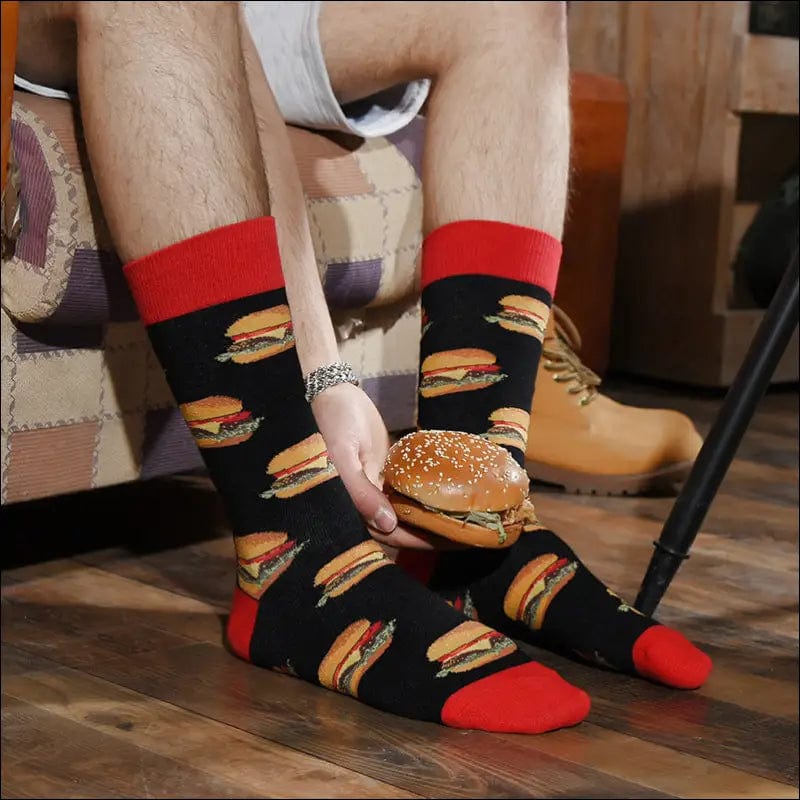 Autumn and winter new men’s socks creative food burger