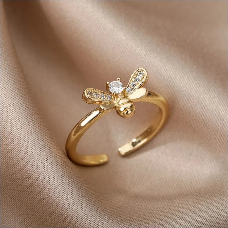 Bee Butterfly Ring For Women Open Adjustable Stainless Steel