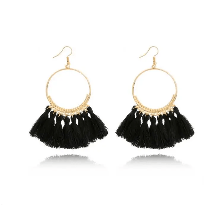 Big Round Drop Dangle Earrings - Black - 33485678-black