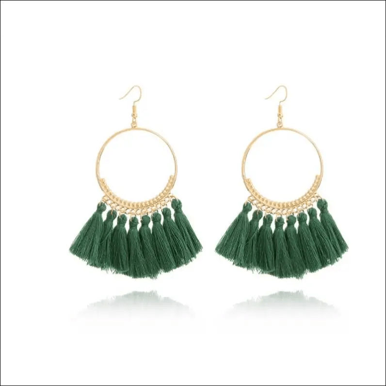 Big Round Drop Dangle Earrings - Green - 33485678-green