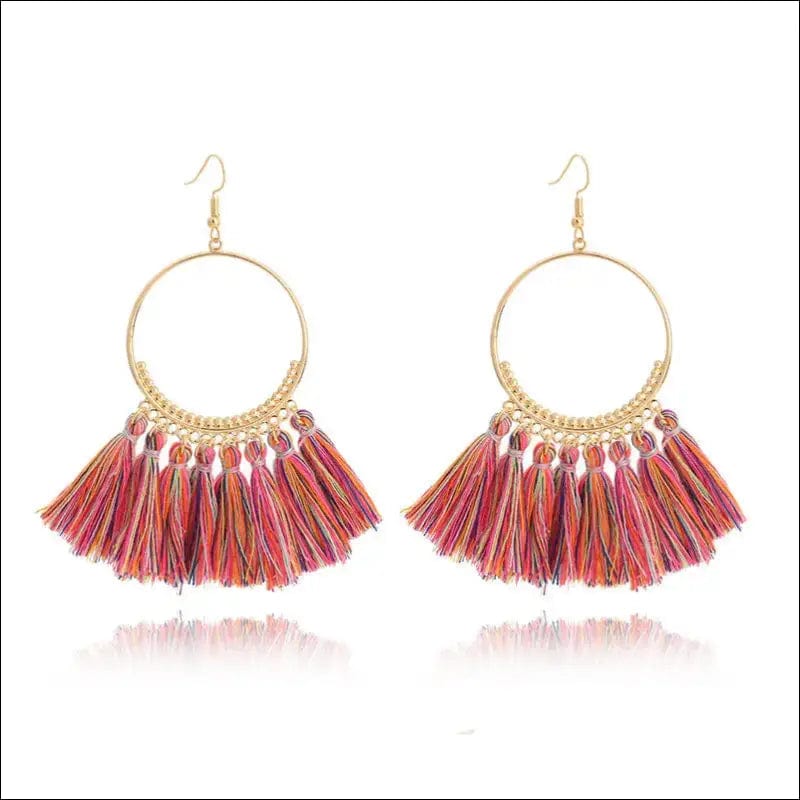 Big Round Drop Dangle Earrings - Red color -