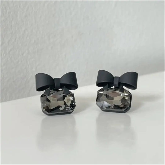 Black Crystal Matte Bow Earrings - 67249364-default-title