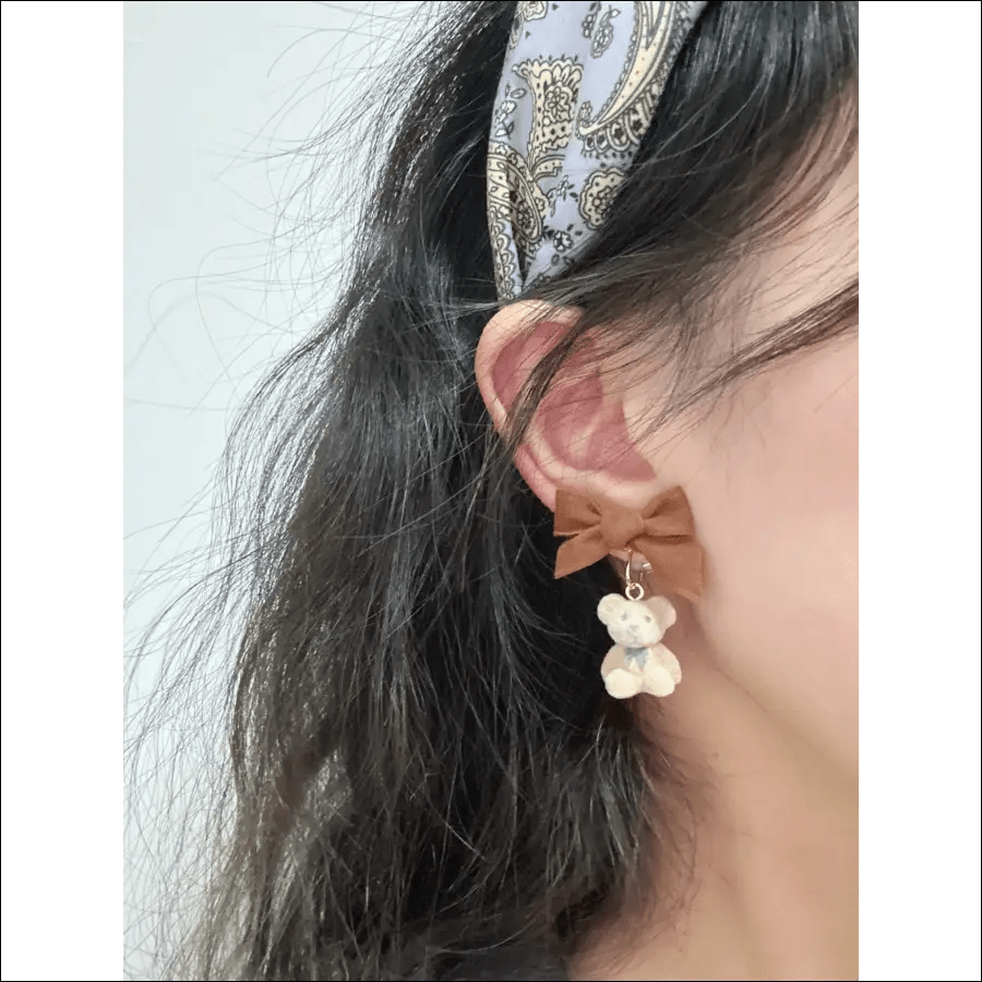 Brown Bow and Bear Clip On Earrings - 64362675-default-title