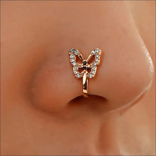 Butterfly Decor Nose Cuff Ring - 86115691-sliver BROKER SHOP