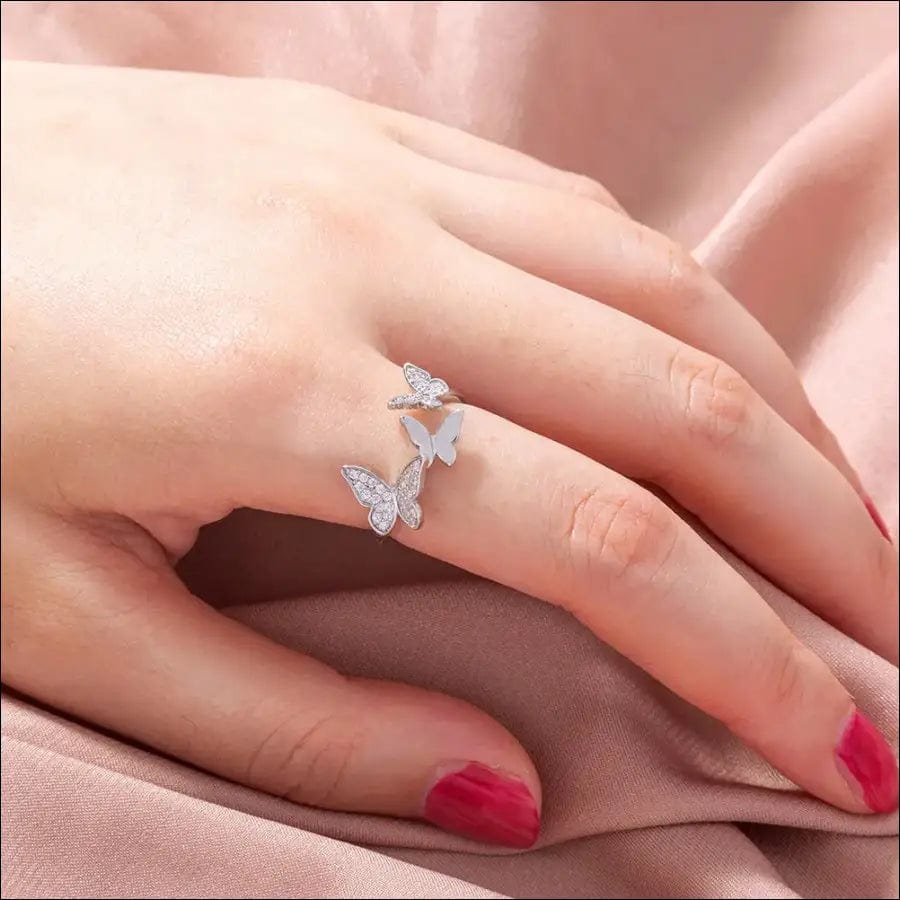 Butterfly Sparkly Zircon Open Adjustable Ring -