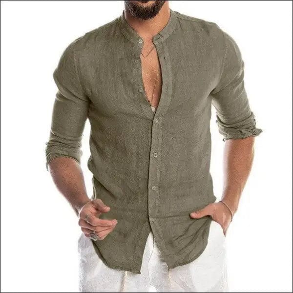 Casual Men Flax Blouse Summer Male O-Neck Button Office Work