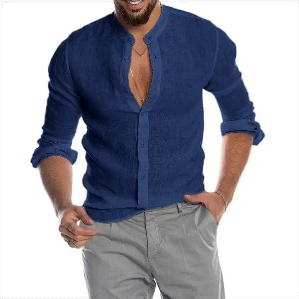 Casual Men Flax Blouse Summer Male O-Neck Button Office Work