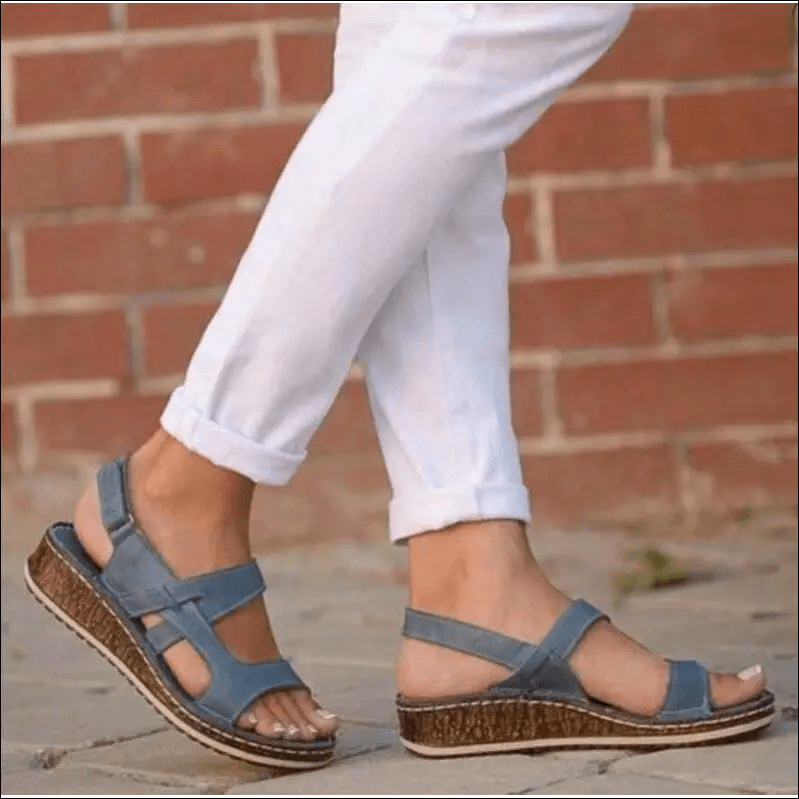 Casual Open Toe Wedge Heel Sandals - Blue / 2.5 -