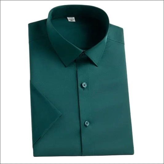 Casual Short Sleeve Shirts for Men 5XL Stretch Solid Color