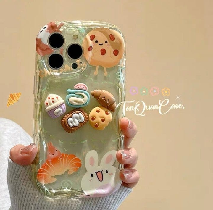 Cartoon three-dimensional bread doll is suitable for Apple 14promax mobile phone shell iphone13 new transparent 14pro female 12 all-inclusive 11 creative airpods headphone set anti-fall soft shell protective cover