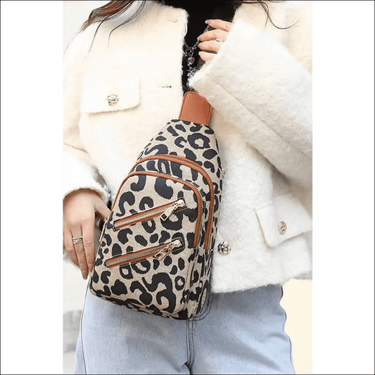 Cheetah Print Vintage Zipper Sling Bag - Leopard / ONE SIZE