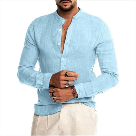 Cotton Linen Hot Sale Men’s Long-Sleeved Shirts Summer Solid