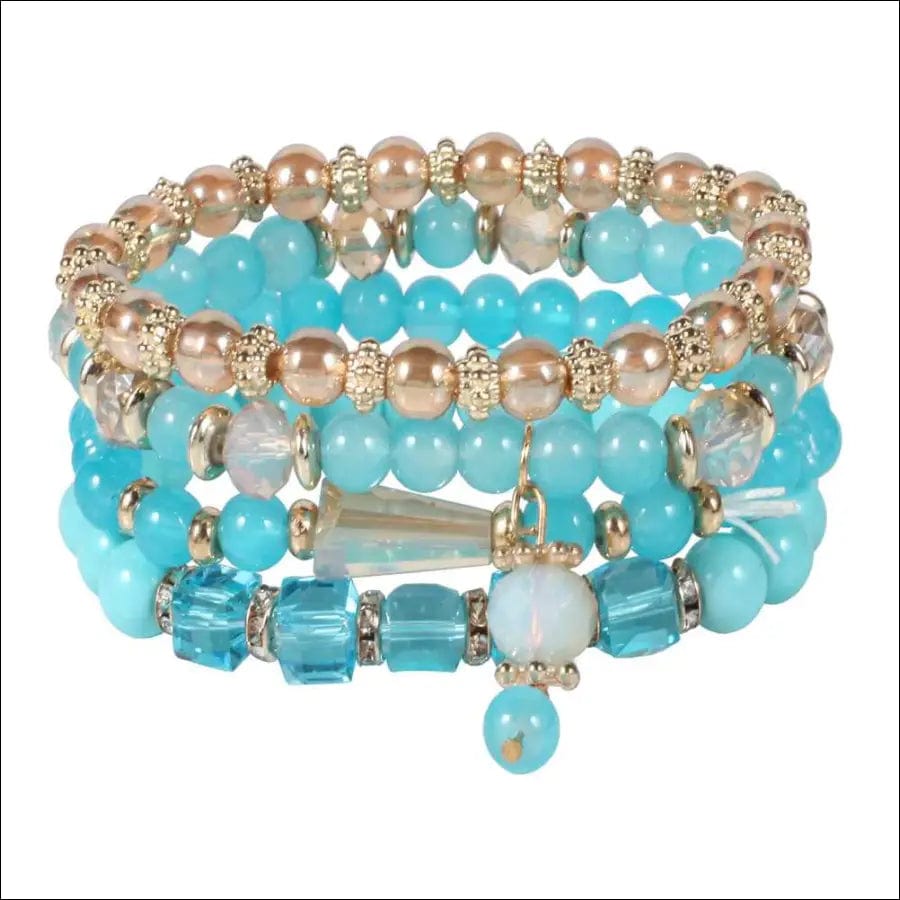 Crystal Pendant Beaded Bracelet (4) - 49611399-aqua BROKER