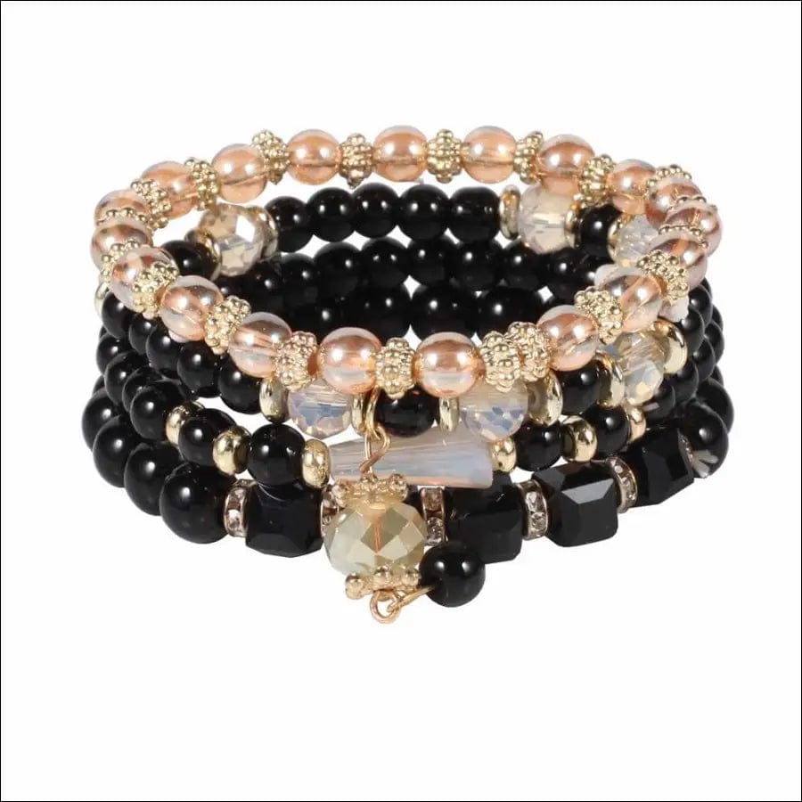 Crystal Pendant Beaded Bracelet (4) - Black - 49611399-black