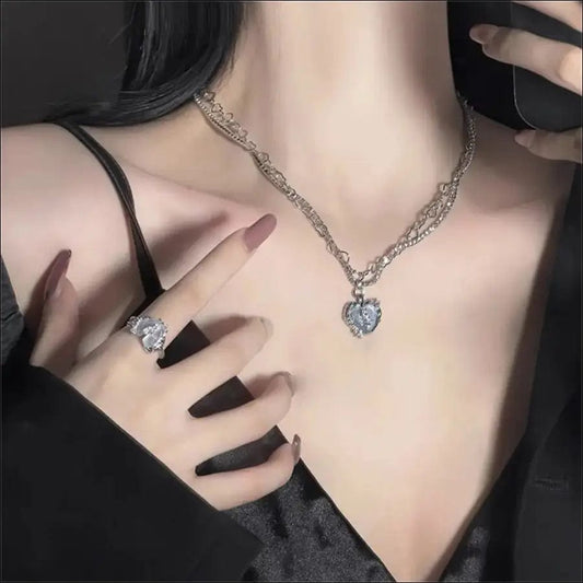 Crystal Silver Heart Pendant Necklace - 63294734-pink BROKER
