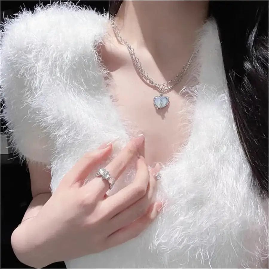 Crystal Silver Heart Pendant Necklace - 63294734-pink BROKER