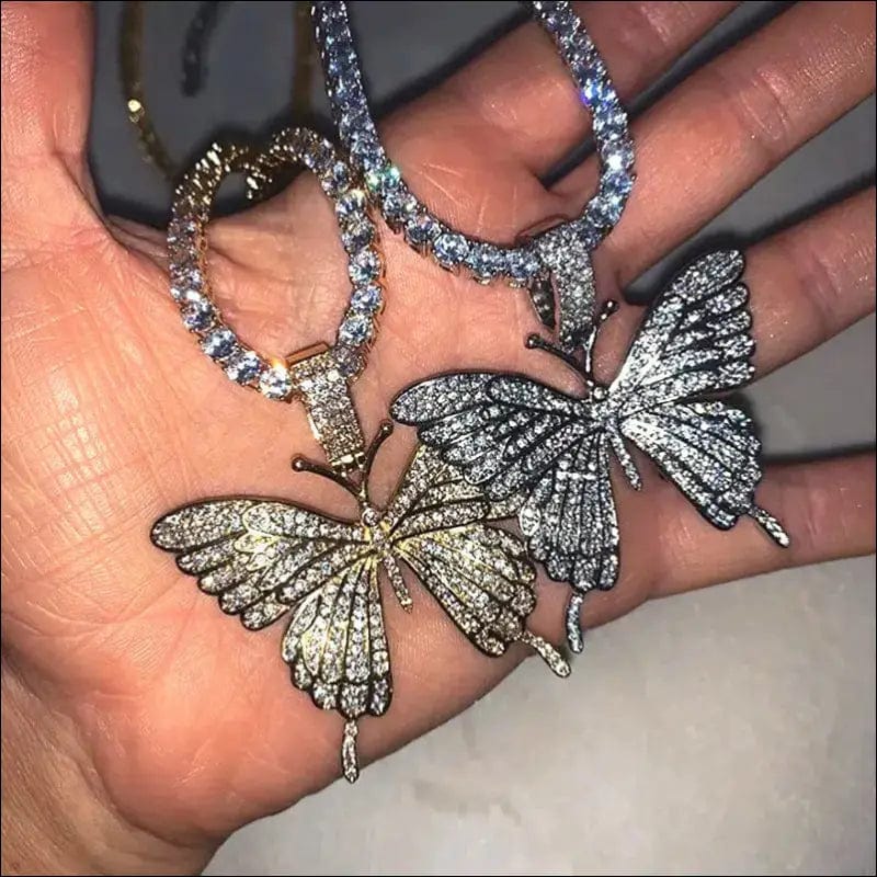 Cuban Butterfly Necklace Cross-border Water Diamond Pendant