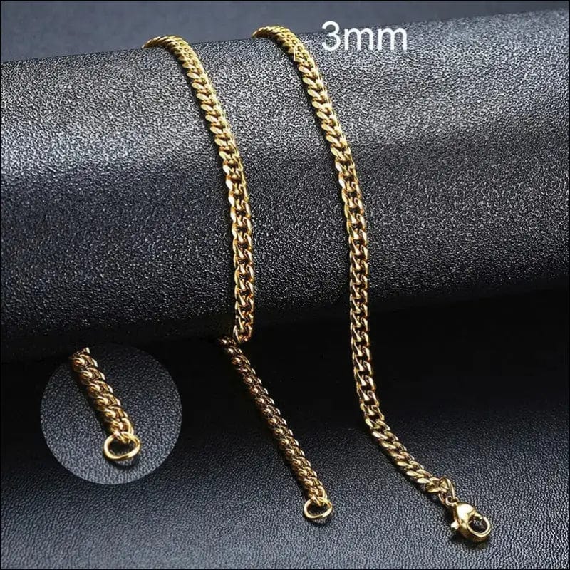 Cuban Link Chain Necklace For Men & Women - 3mm Gold / 45cm