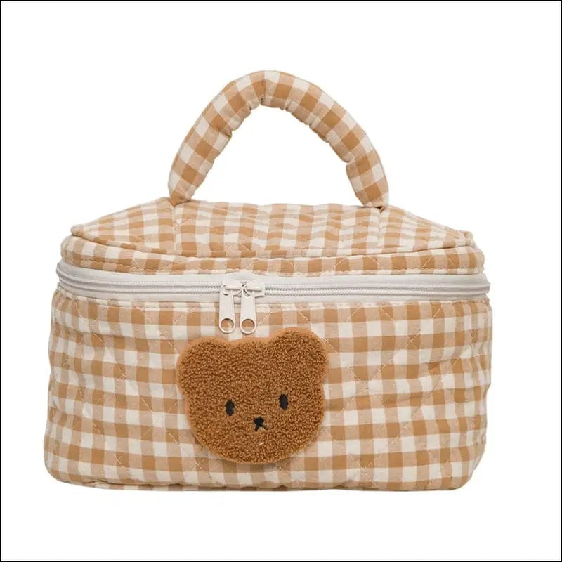 Cute Bear Khaki Makeup Bag Large Capacity Portable Cosmetic
