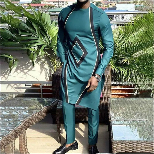Dashiki African Clothing For Men Casual Green Geometric