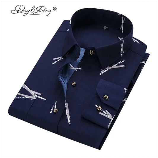 DAVYDAISY Spring Men’s Shirt Social Dress Print Casual Slim