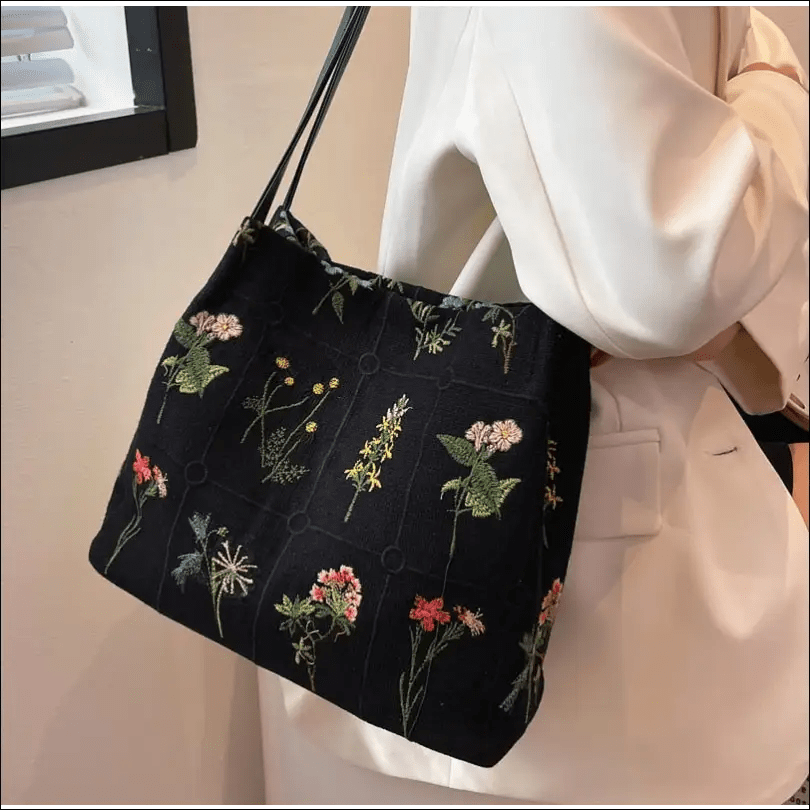 Embroidered Floral Shoulder Bag - 63795930-default-title