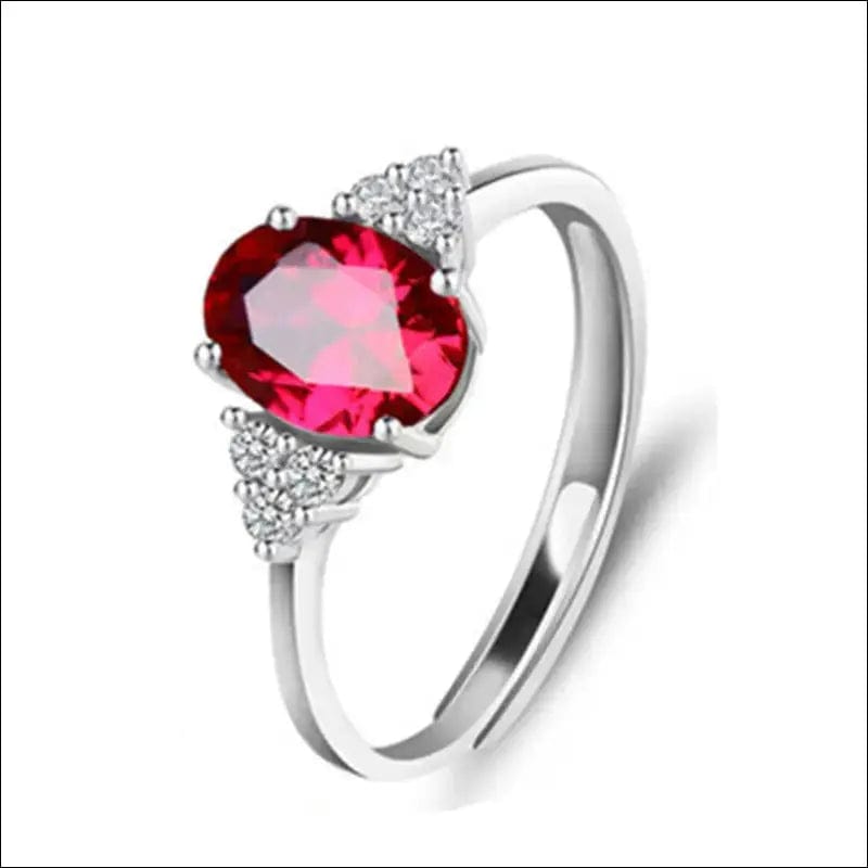 European and American hot elliptical red gem rings four-leg