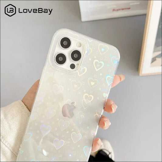 Fashion Gradient Laser Love Heart Pattern Clear Phone Case