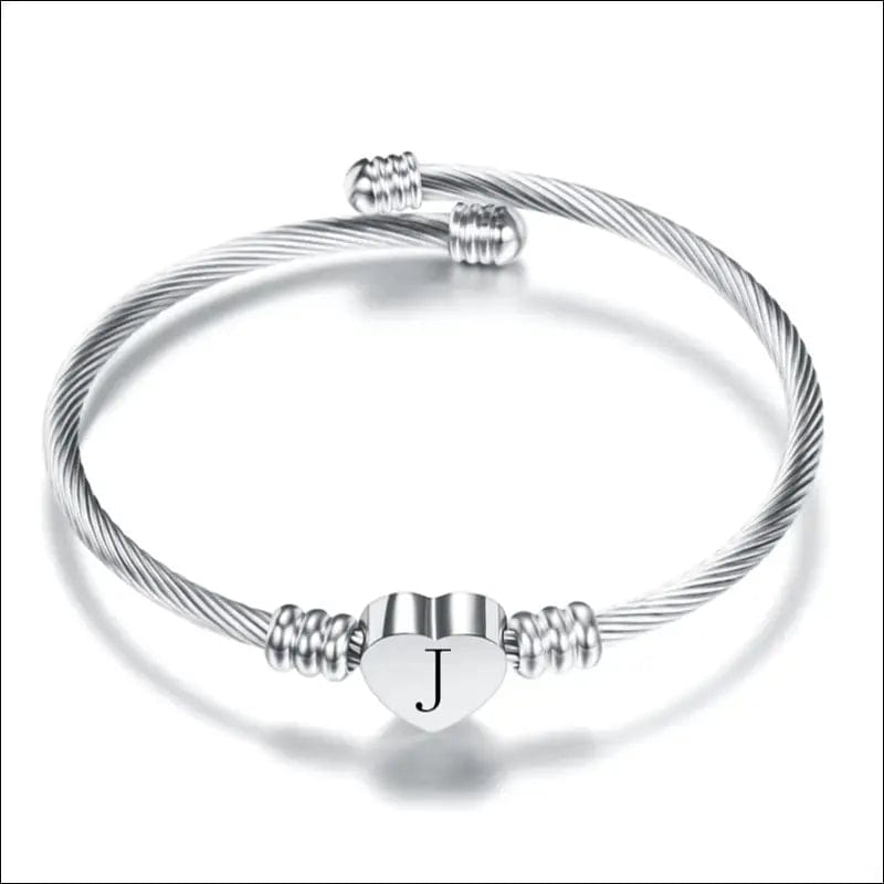 Fashion Heart Charm Bangle With Initial Alphabet Letter