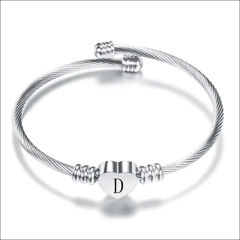 Fashion Heart Charm Bangle With Initial Alphabet Letter