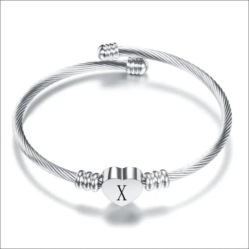 Fashion Heart Charm Bangle With Initial Alphabet Letter