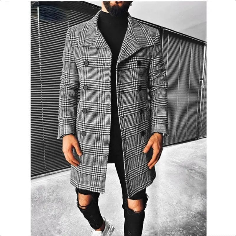 Fashion Men Coat Autumn Winter New Plaid Double Breasted