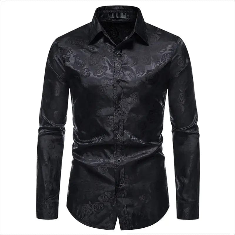 Fashion New Men’s Long Sleeve Button Shirt personality Rose