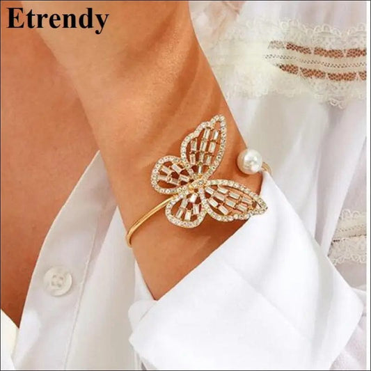 Fashion Rhinestone Big Butterfly Cuff Bracelet For Women