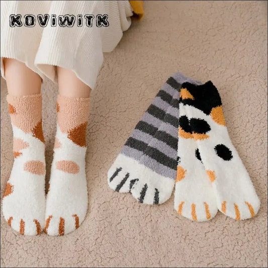 Fashion womens Cats Paw stripe 3d Socks Cute Funny Thick