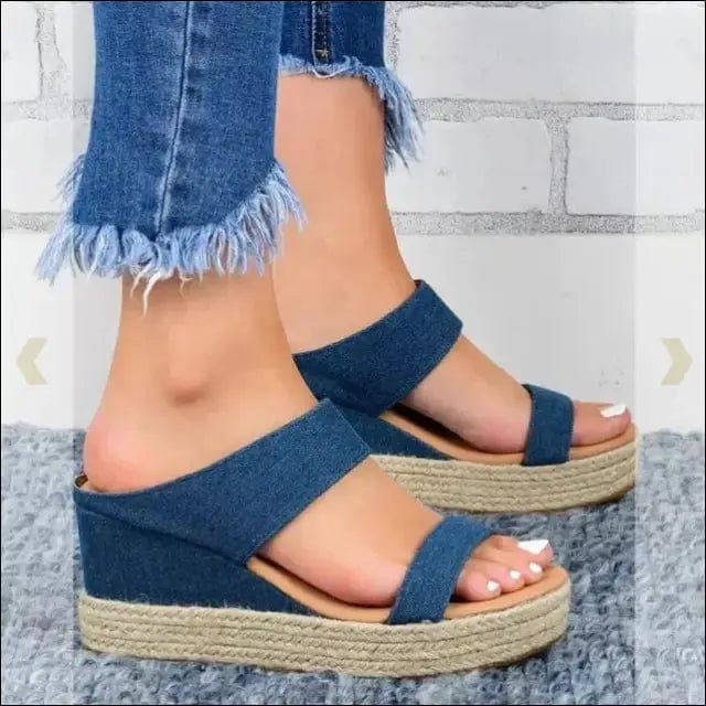 Fashionable Artificial PU Wedge Heel Women Sandals - Blue /