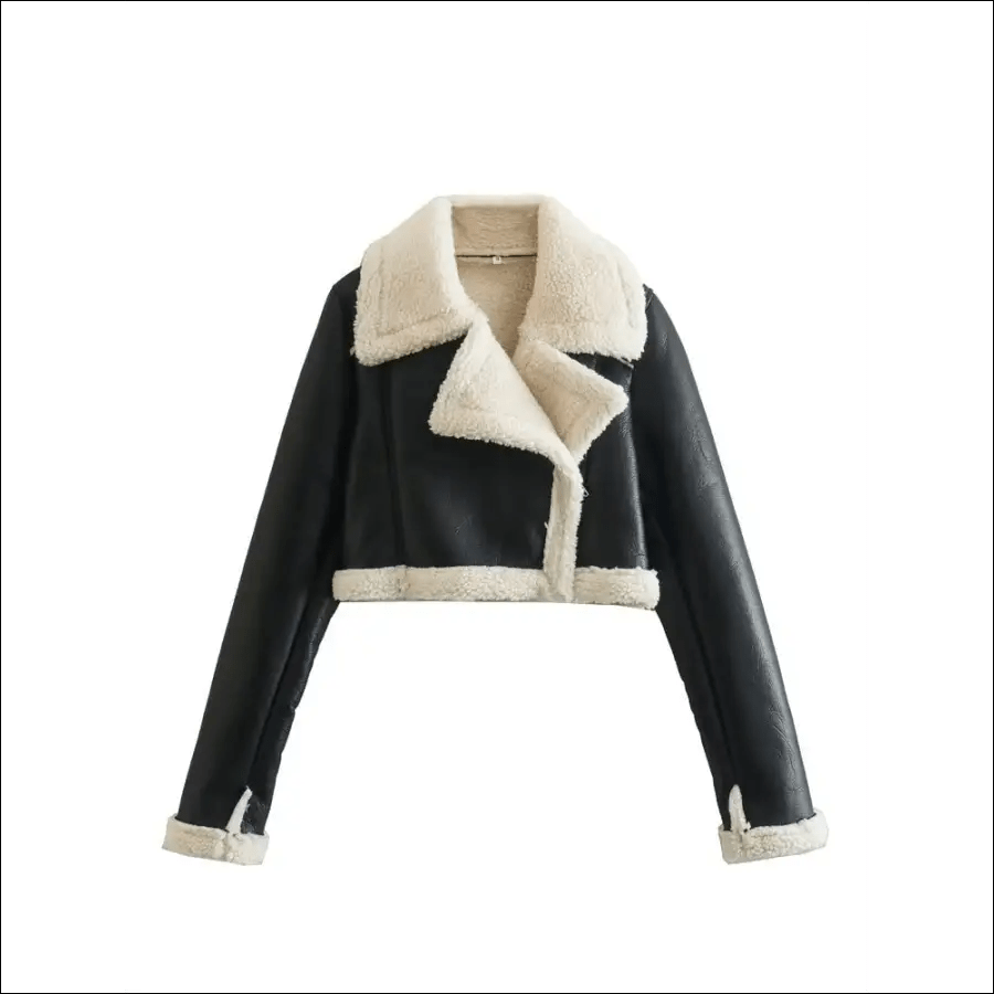 Faux Shearling Biker Jacket - Black / XS - 52668063-black-xs