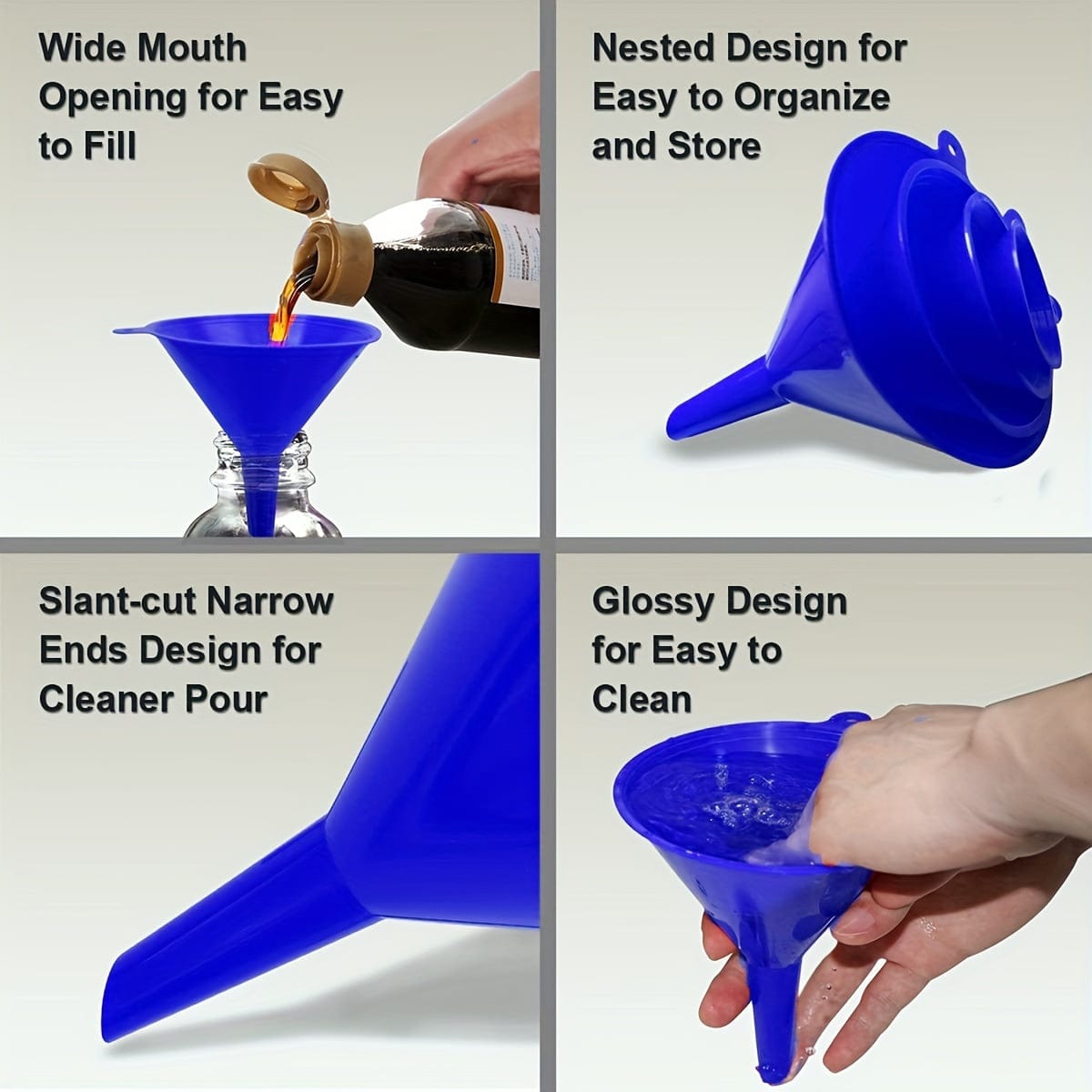 4 Pieces Plastic Funnel Set For Automotive Use, Funnels For Filling Bottles, Lab Or Car Oil Funnels(white/blue/Red)