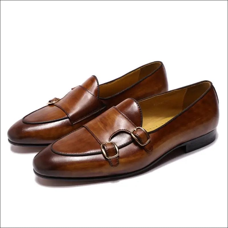 FELIX CHU Genuine Leather Mens Loafers Handmade Monk Strap