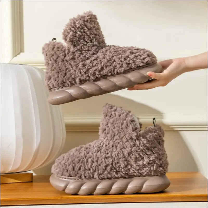 Fuzzy Fleece Winter Booties - 32214311-beige-5-6 BROKER SHOP