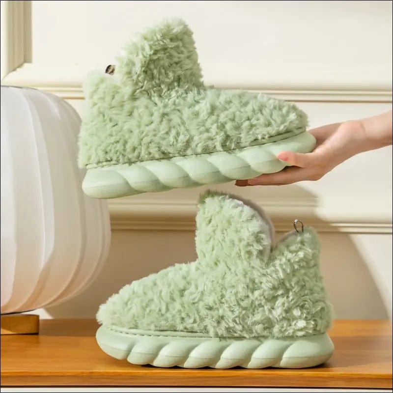 Fuzzy Fleece Winter Booties - Green / 5-6 -