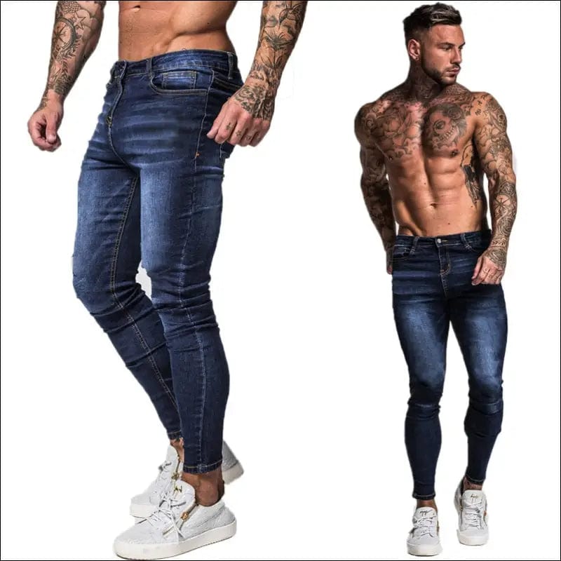 GINGTTO Jeans Men Elastic Waist Skinny 2020 Stretch Ripped