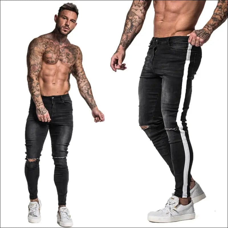 GINGTTO Jeans Men Elastic Waist Skinny 2020 Stretch Ripped