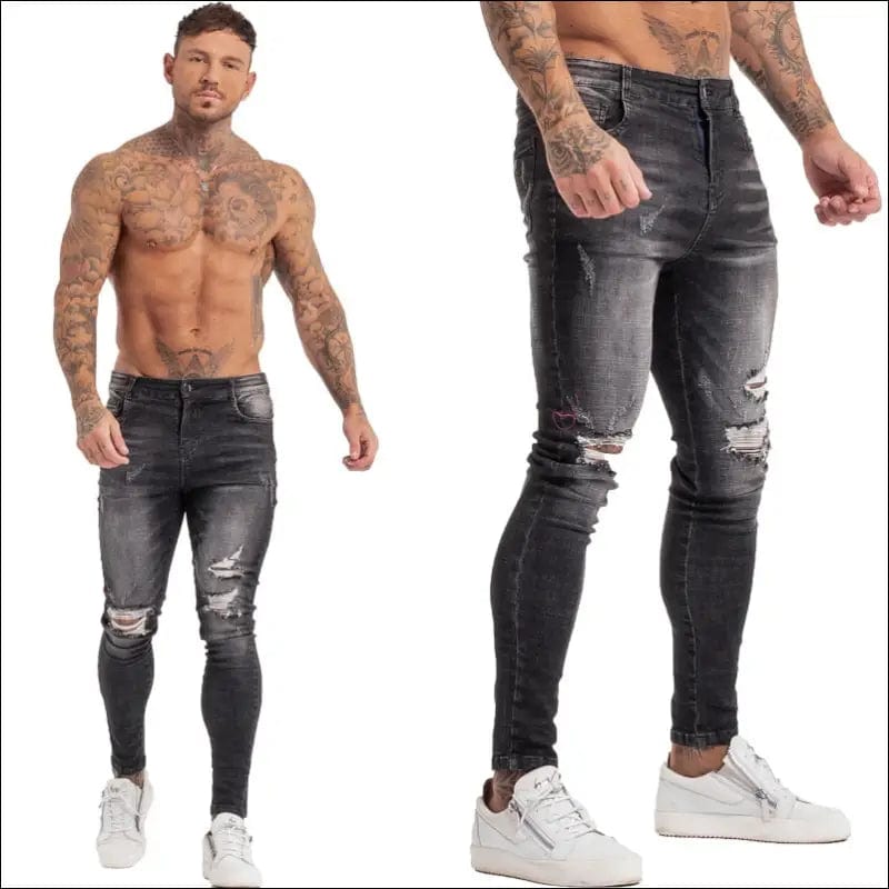 GINGTTO Jeans Men Elastic Waist Skinny 2020 Stretch Ripped