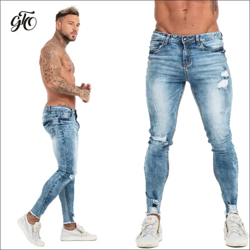 GINGTTO Jeans Men Elastic Waist Skinny 2020 Stretch Ripped
