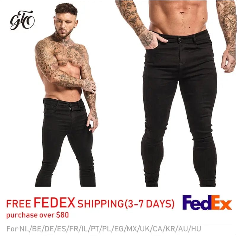 GINGTTO Jeans Men Elastic Waist Skinny 2020 Stretch Ripped