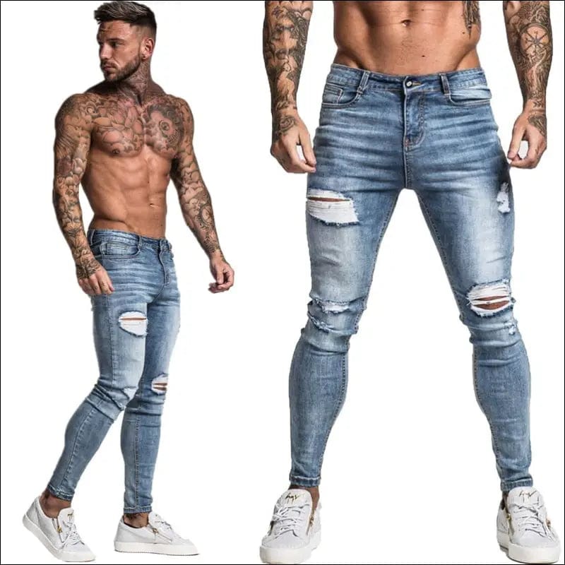 GINGTTO Jeans Men Elastic Waist Skinny 2020 Stretch Ripped