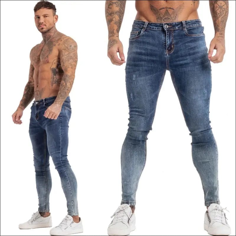 GINGTTO Jeans Men Elastic Waist Skinny 2020 Stretch Ripped